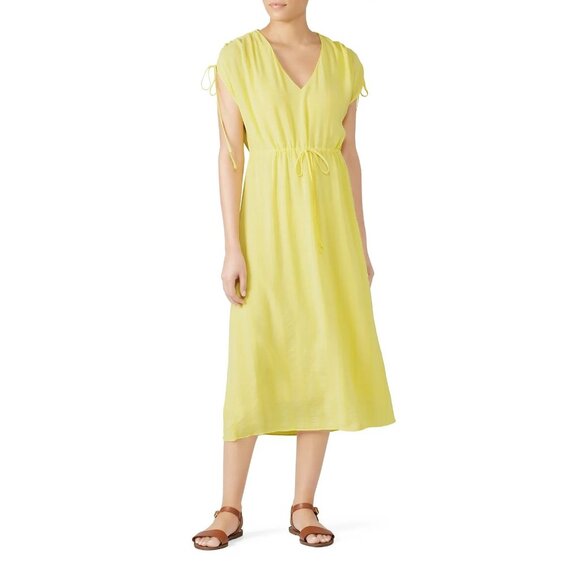 Charli Nevin Yellow V-Neck Ruched Drawstring Midi Dress Women's Size 8 - Picture 2 of 11